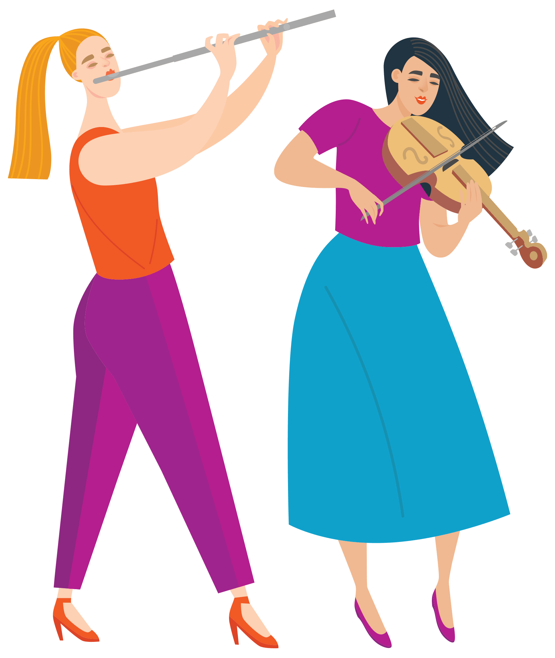 Two women playing the violin and flute